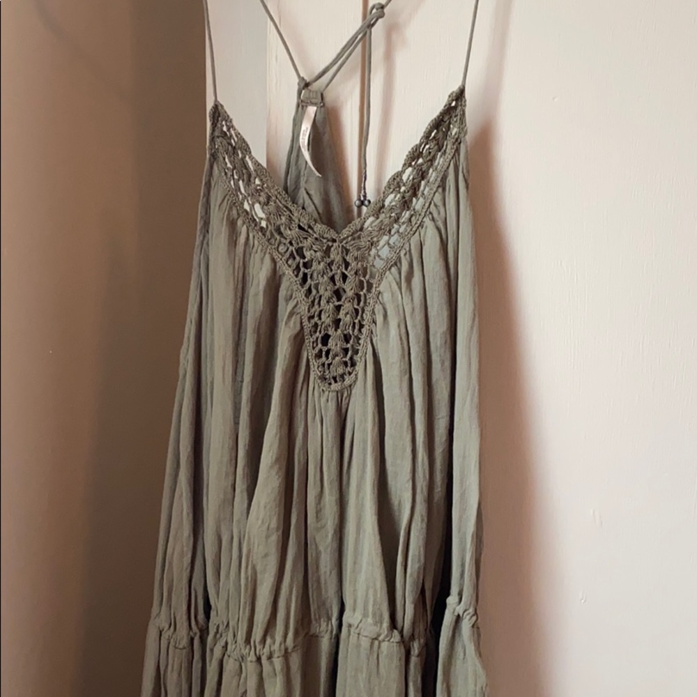 Free People army green bohemian flowy maxi dress